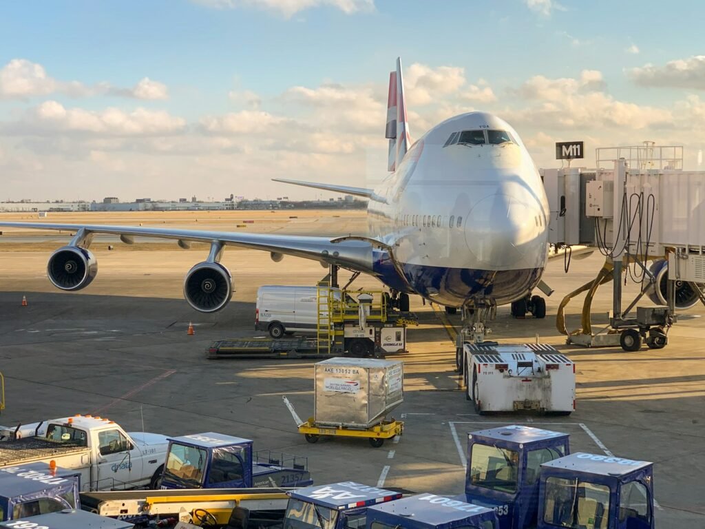 Air freight cargo aircraft at an airport