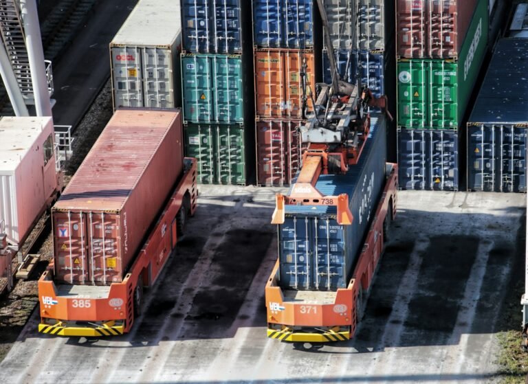 Container truck at an international cross-border freight terminal
