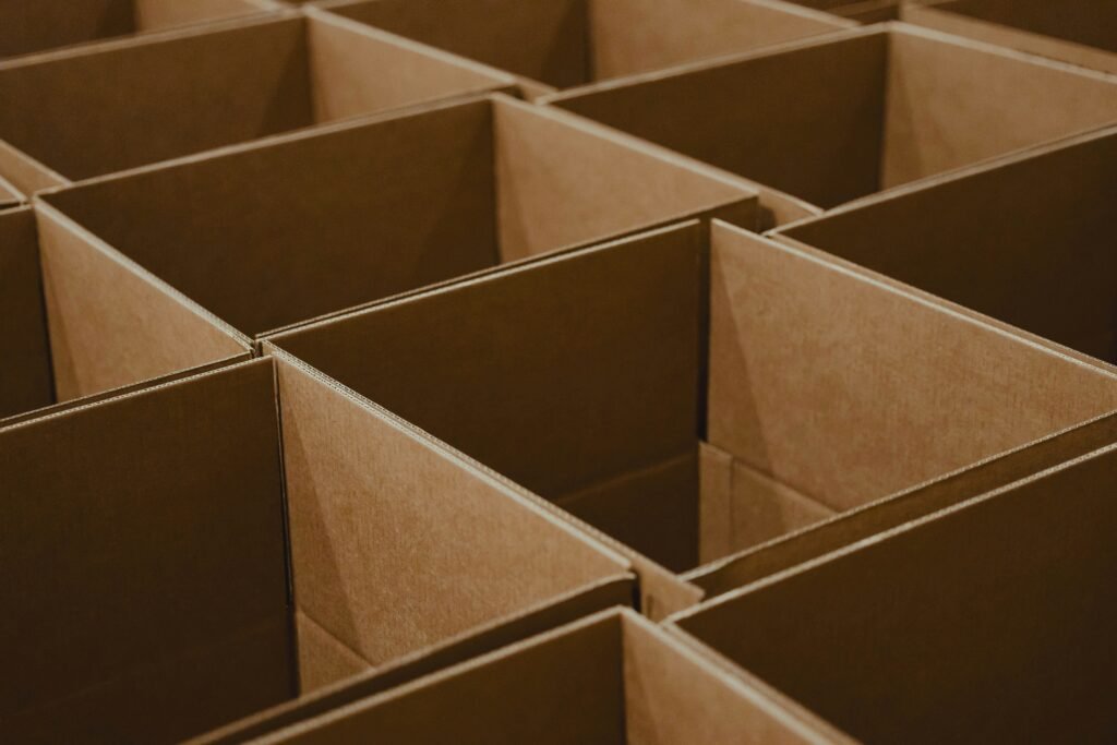 Plain cardboard parcel boxes prepared for international express shipping