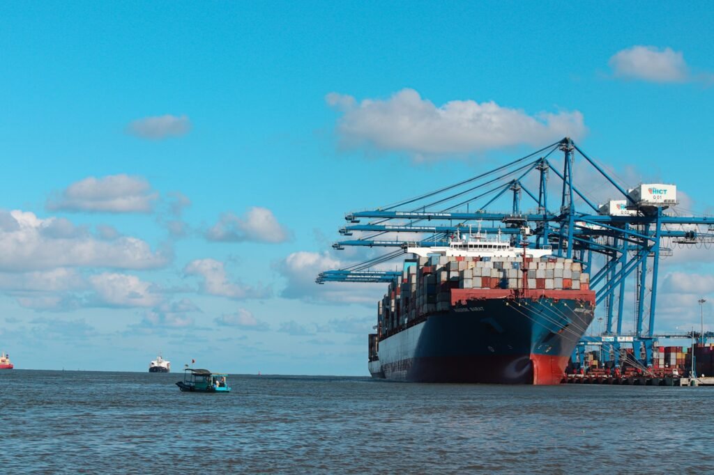 Sea freight container ship at port