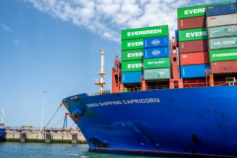 Large container ship at an international seaport