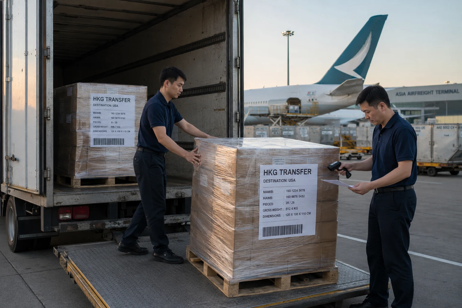 Logistics team handling a Hong Kong cross-border transfer for U.S. air freight